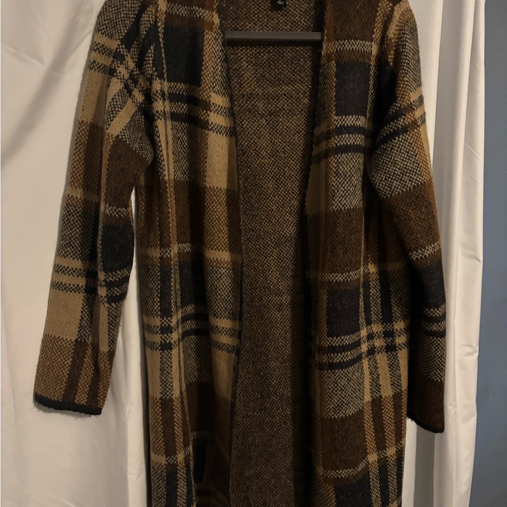 Plaid Open-Front Cardigan Sweater